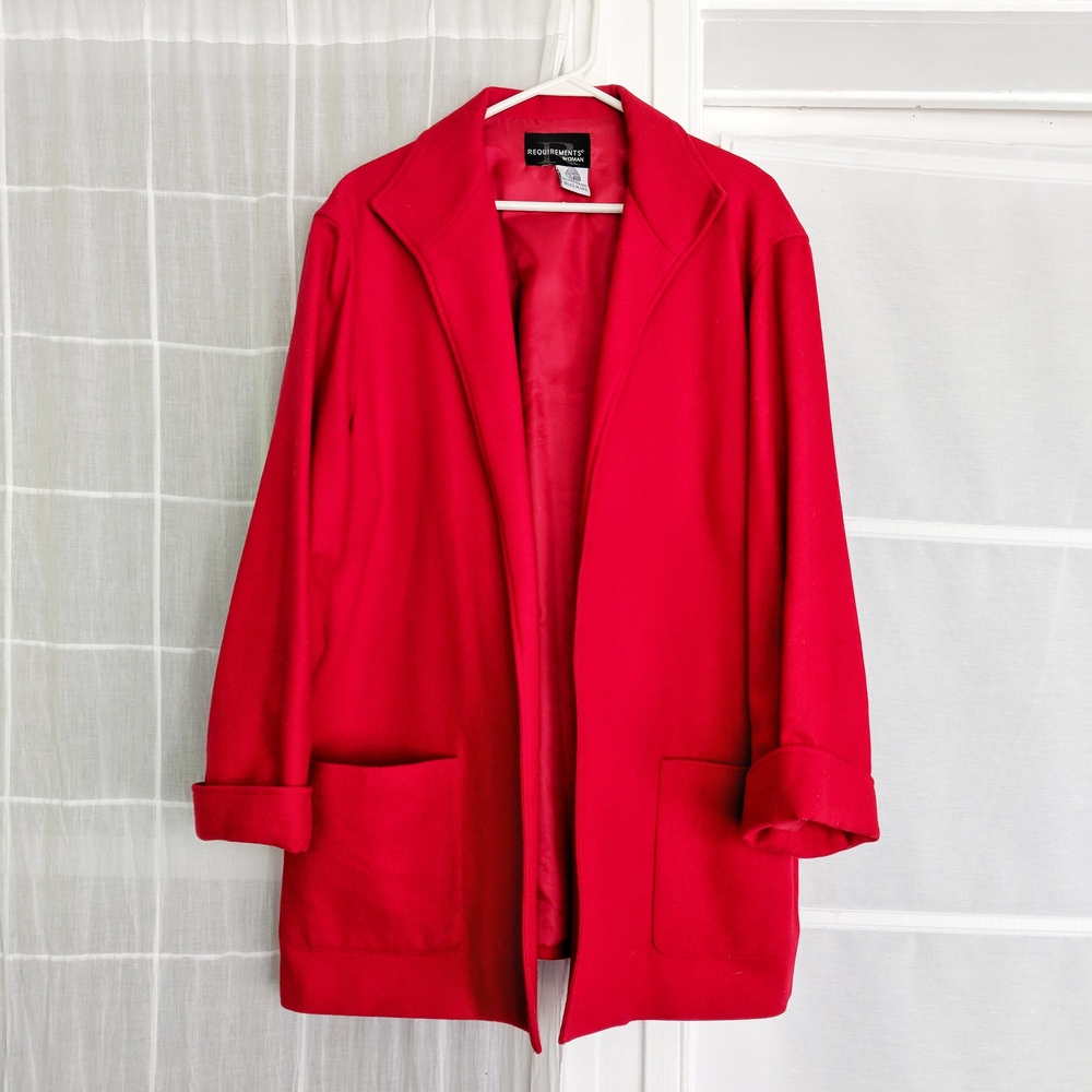 Vintage 90s Red Wool Coat Oversized Structured Jacket